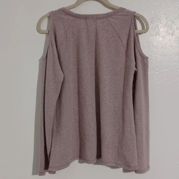 Women's medium cold shoulder sweater purple mauve floral stitching design soft - Picture 4 of 4